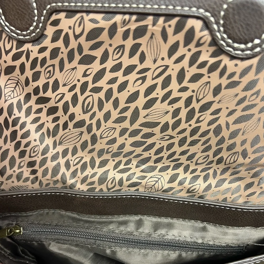 Chala-Brown Crossbody Bag with Floral Embroidery, 9”x10”, Clean inside,back fade - Picture 6 of 10